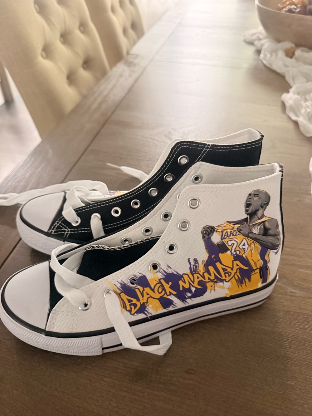 Black Mamba-Dual Tone Canvas High-Top Sneakers with Purple and Yellow. Converse